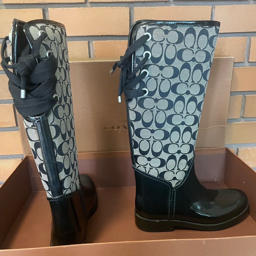 Coach Black and Gray Lace Up Boots with Elegant Design